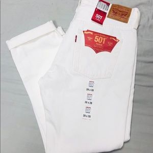 Distressed White Levi 501 Jeans